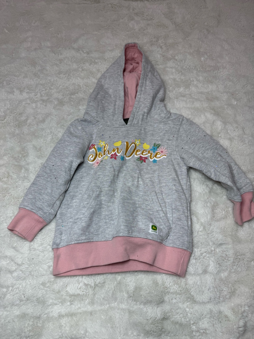 John Deere Girls' Gray & Pink Hooded Sweatshirt